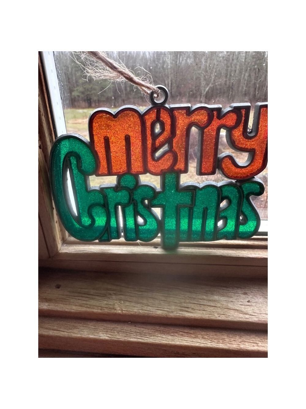 Vintage Suncatcher Stained Glass Metal Merry Christmas Glitter Ornament